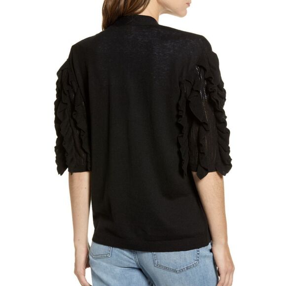 Rachel Parcell Ruffle Short Sleeve Cardigan in Black SZ S - Picture 2 of 7